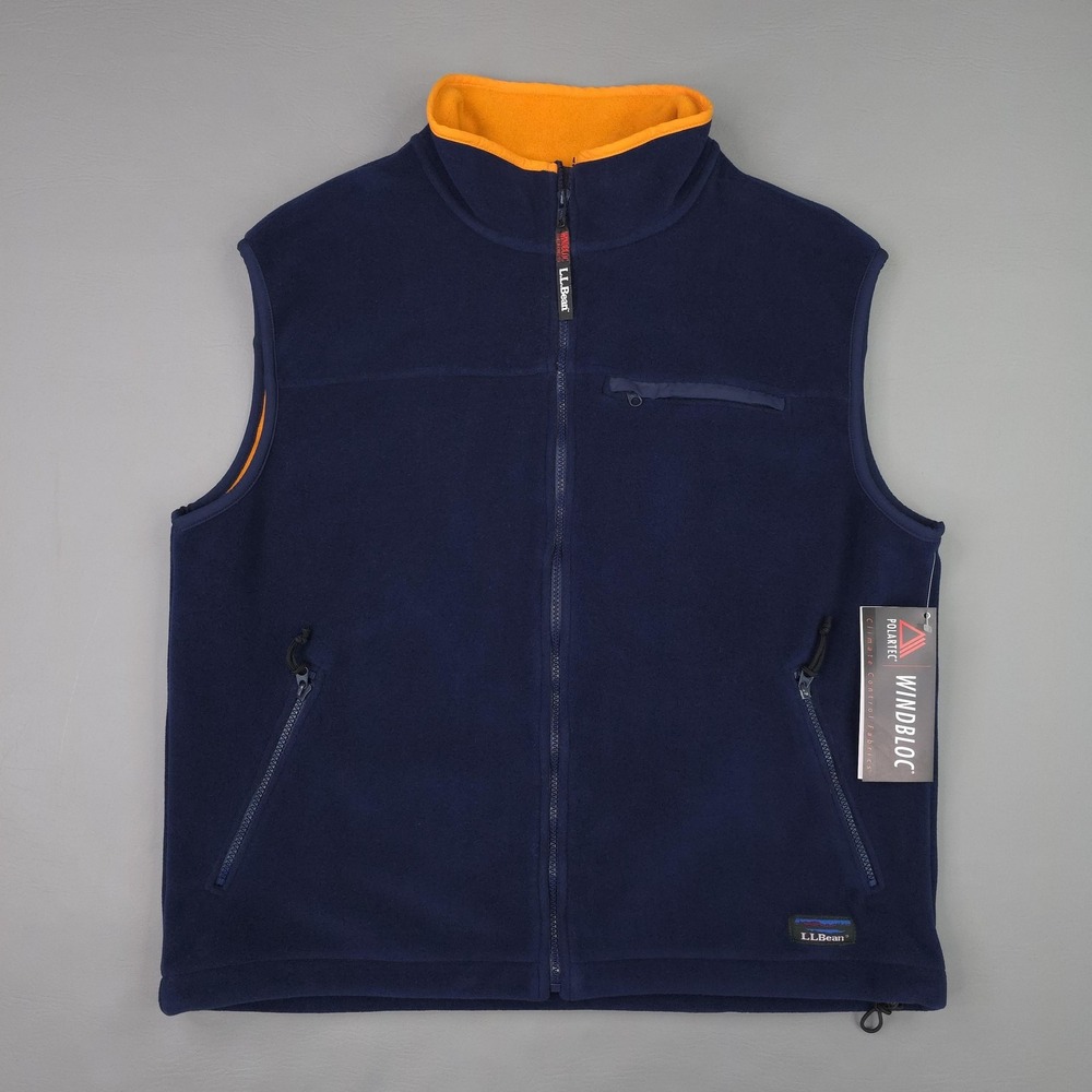 Vintage LL Bean Vest Mens XL Navy Polartec Windbloc Fleece USA Outdoor Hiking